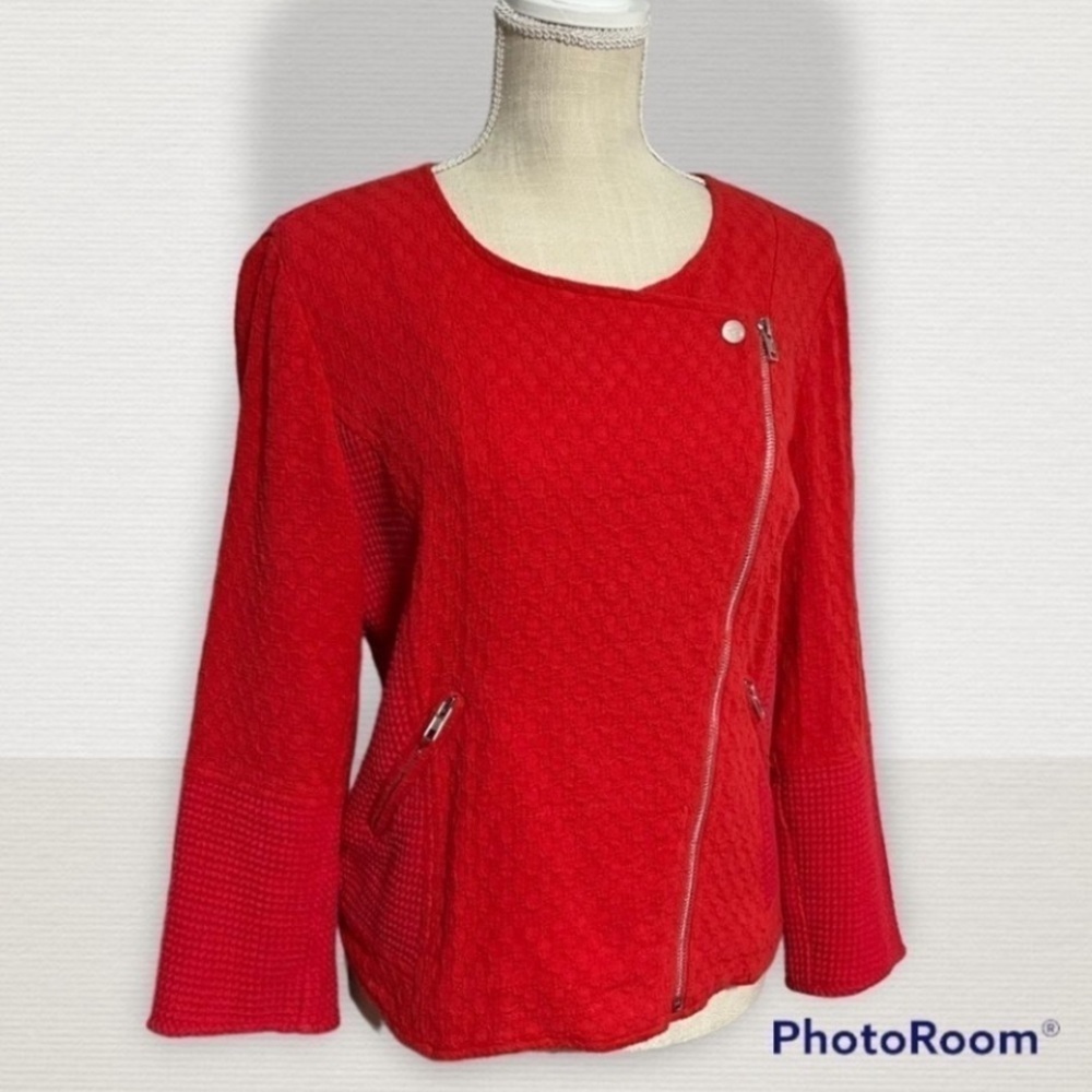 Sanctuary Chic Tahiti Red stylish Moto waffle knit zippered Asymmetric jacket